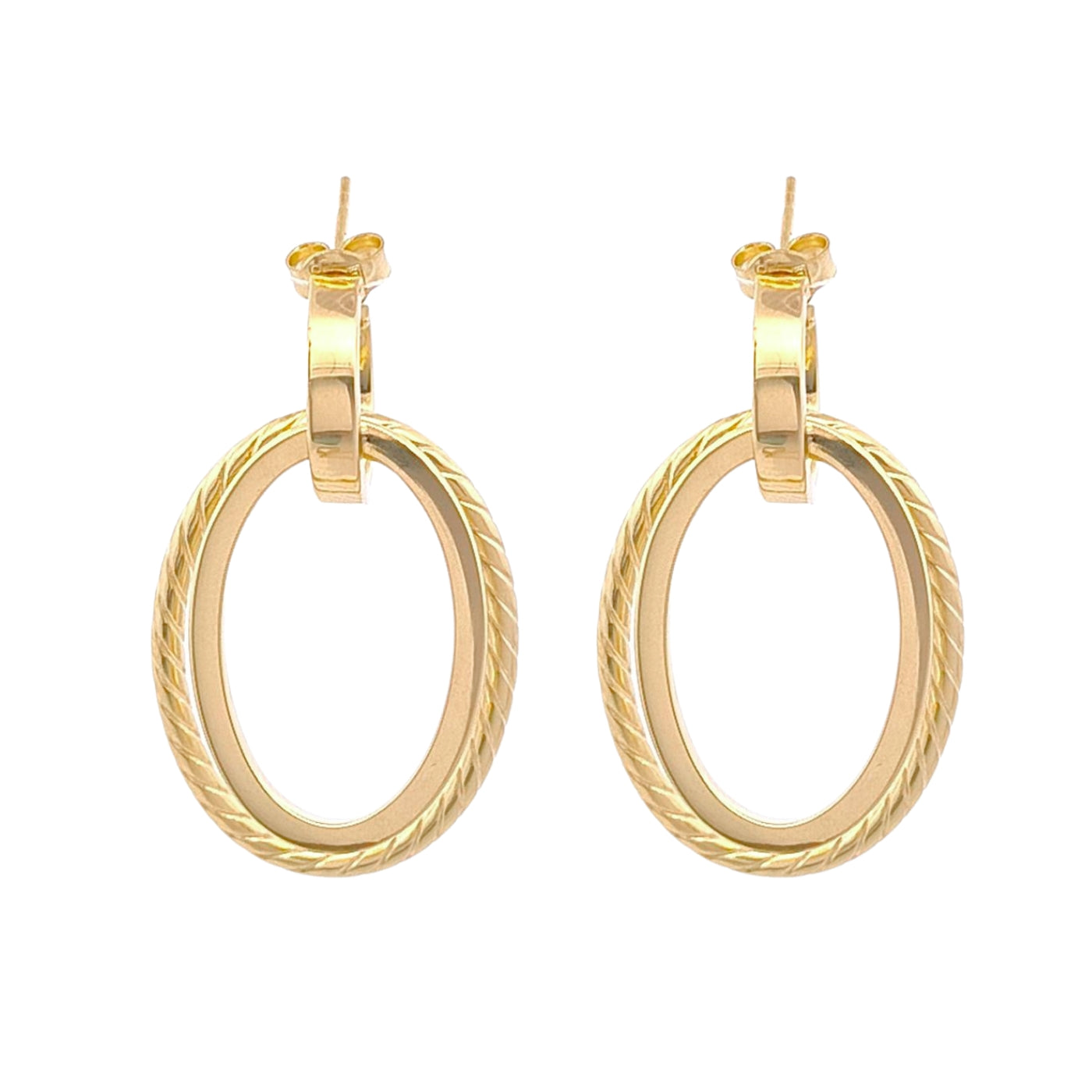 Aretes doble aro liso y textura oro 14k | Bo&Co